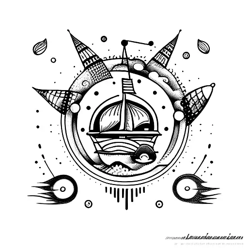 concha do mar e viagem tattoo design idea