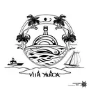 concha do mar e avião e vinho tattoo design idea