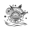 concha do mar e avião e vinho tattoo design idea