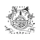 concha do mar e avião tattoo design idea