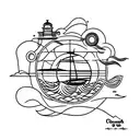 concha do mar e viagem tattoo design idea