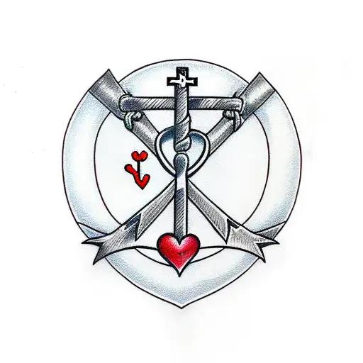 heart with cross anchor and sword tattoo design idea