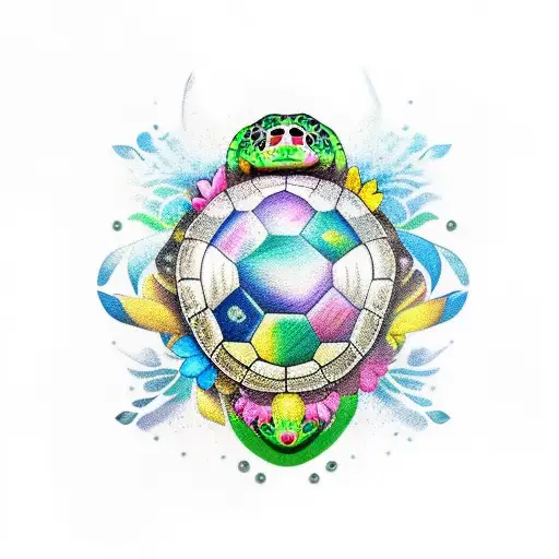 turtle lion earth flowers tattoo design idea