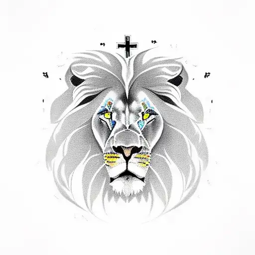 lion with cross on his eye tattoo design idea