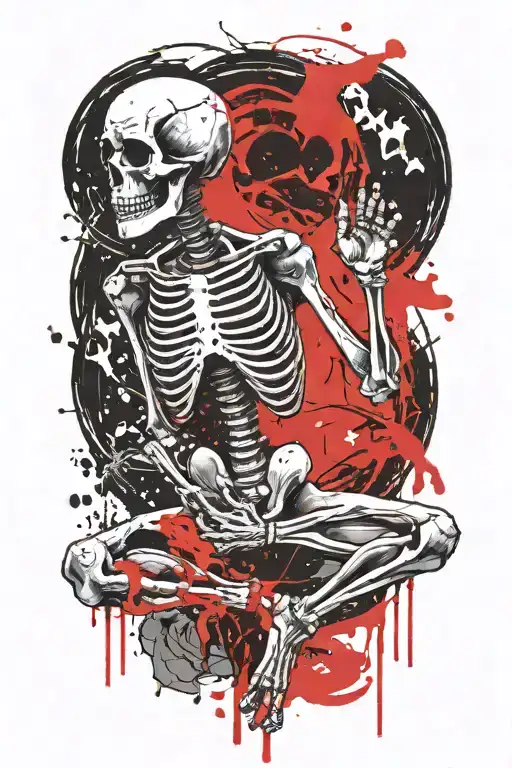 Skeleton doing yoga poses tattoo design idea