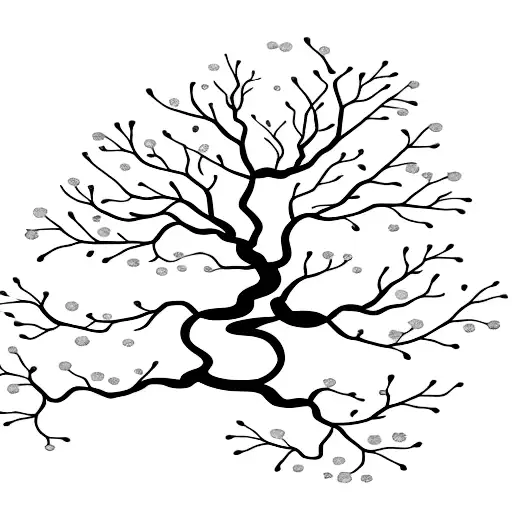 A minimalist tattoo design featuring a cherry blossom tree with an infinity sign intertwined in the branches, symbolizing eternal love for your family and son tattoo design idea