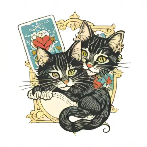 traditional style the lovers tarot featuring cats in color tattoo design idea
