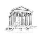 A detailed sketch of a clarinet with ancient Roman and Greek architectural elements in the background tattoo design idea