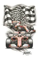 formula 1 car and checkered flag and ferrari horse tattoo logo tattoo design idea