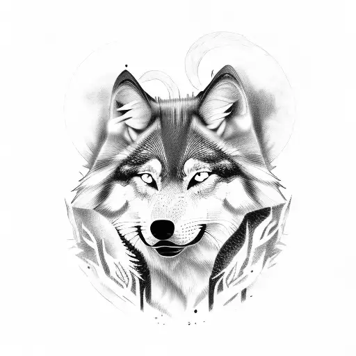 japanese black and white wolf warrior tattoo design idea
