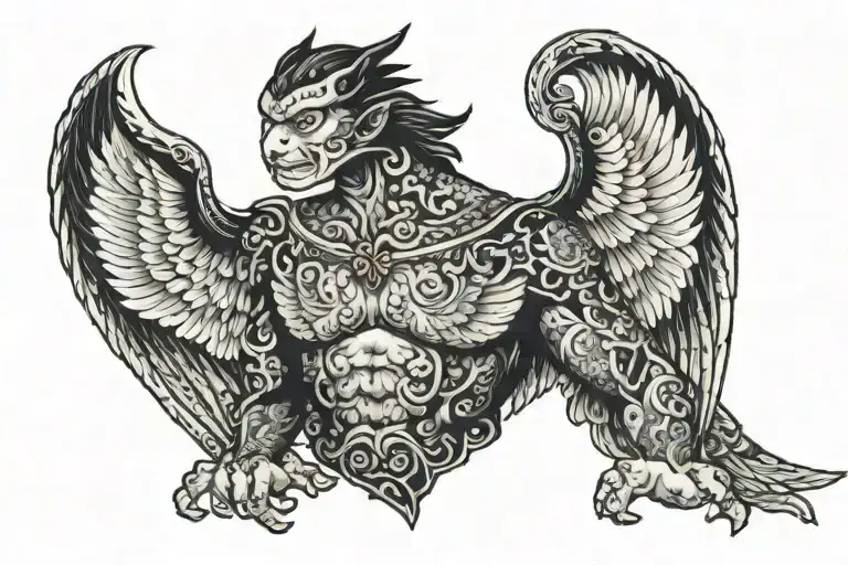 swoard on chest with wings on pecs tattoo design idea