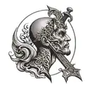 overthinking head tattoo holding sword going vertical tattoo design idea
