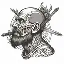 overthinking head tattoo holding sword going vertical tattoo design idea
