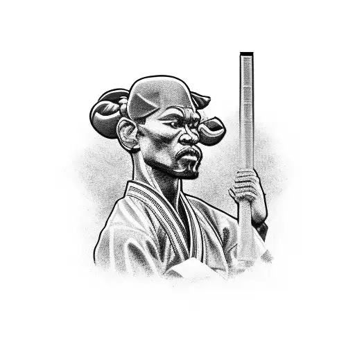 A black-grey portrait of a famous martial artist, with their silhouette filled with iconic landmarks from around the world tattoo design idea