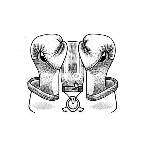 A dotwork design featuring a gavel surrounded by boxing gloves, symbolizing the client's passion for both law and contact sports tattoo design idea