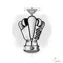 A dotwork design featuring a gavel surrounded by boxing gloves, symbolizing the client's passion for both law and contact sports tattoo design idea