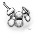 A dotwork design featuring a gavel surrounded by boxing gloves, symbolizing the client's passion for both law and contact sports tattoo design idea