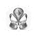 A dotwork design featuring a gavel surrounded by boxing gloves, symbolizing the client's passion for both law and contact sports tattoo design idea