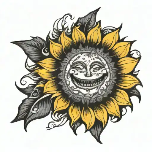 black and white sunflower blooming blink 182 smilie  tattoo design idea