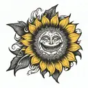 black and white sunflower blooming blink 182 smilie  tattoo design idea