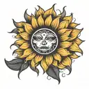 black and white sunflower blooming blink 182 smilie  tattoo design idea