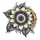 black and white sunflower blooming blink 182 smilie  tattoo design idea