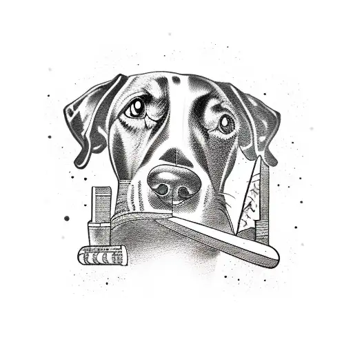 a dog with a big bone tattoo design idea