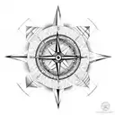 A blackwork tattoo showcasing a compass with a unique design incorporating ocean waves and an orca's tail emerging from it. tattoo design idea