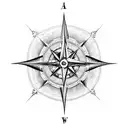 A blackwork tattoo showcasing a compass with a unique design incorporating ocean waves and an orca's tail emerging from it. tattoo design idea