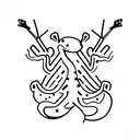 A minimalist tattoo of a gecko surrounded by foreign language scripts tattoo design idea