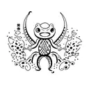 A minimalist tattoo of a gecko surrounded by foreign language scripts tattoo design idea