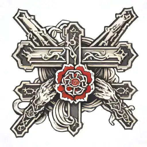 Cross and prayer hands tattoo design idea