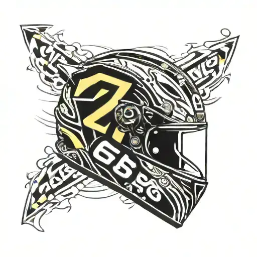 Incorporate a motorcycle helmet in a unique design with elements of Valentino Rossi's racing number 46 tattoo design idea