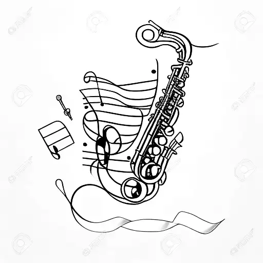 saxophone with treble key tattoo design idea