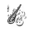 saxophone with treble clef tattoo design idea