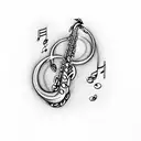 saxophone with treble clef tattoo design idea