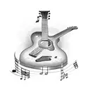 guitar with musical notes tattoo design idea