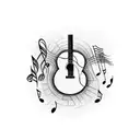 guitar with musical notes tattoo design idea
