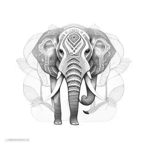 line Elephant plants tattoo design idea