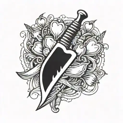butcher knife cutting hearts  tattoo design idea