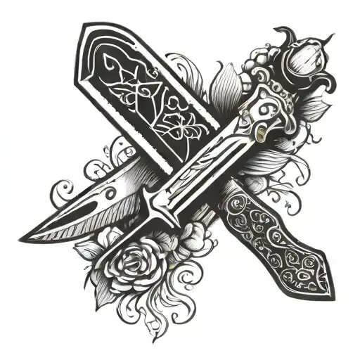 butcher knife and hearts  tattoo design idea