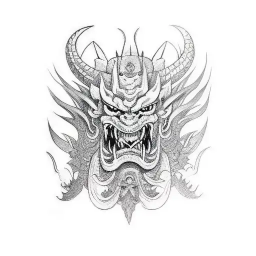  dragon Oni Mask tattoo design idea