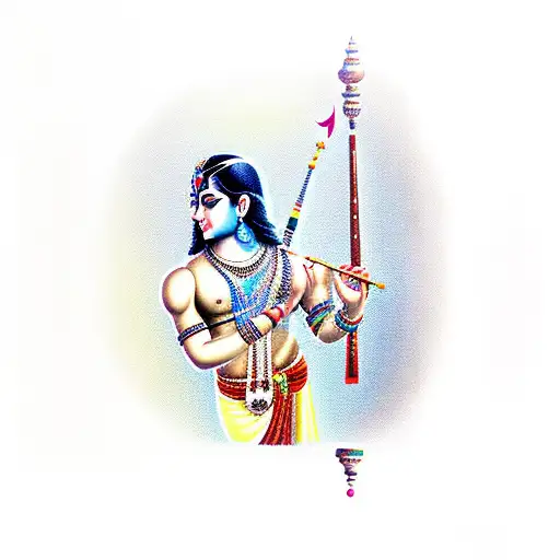 Muscular Krishna playing flute tattoo design idea