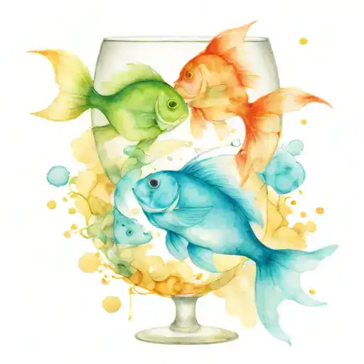 two Pisces fish swimming in a champagne glass tattoo design idea