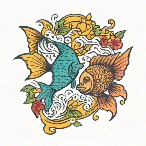two Pisces fish swimming in a champagne glass tattoo design idea
