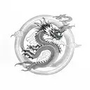 Dragon with a sun using only red, yellow and black tattoo design idea