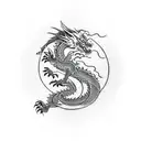 Dragon with a sun using only red, yellow and black tattoo design idea