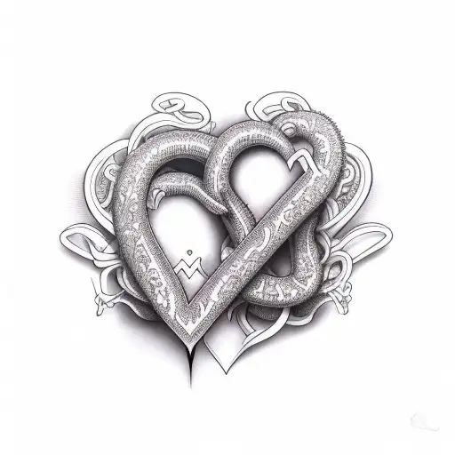 words Aria & Aubrey intertwined in a heart tattoo design idea