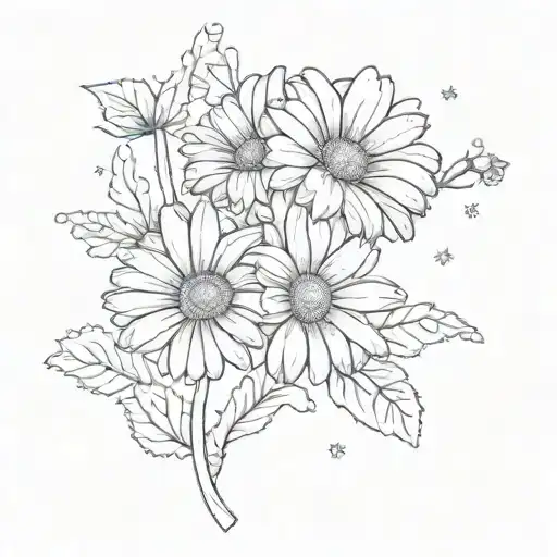 gerber daisy with gemini constellation merging tattoo design idea
