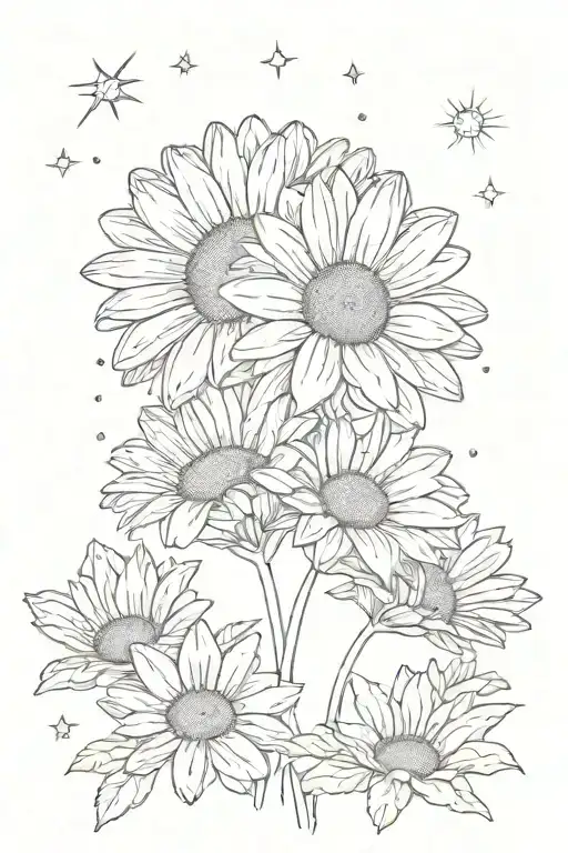 gerber daisy with gemini constellation merging tattoo design idea